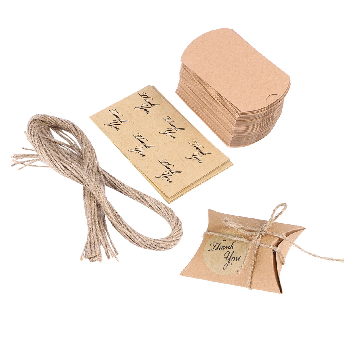 

300pcs Paper Boxes Pillow Candy Box Gift Box Kraft Paper Gift Box Vintage Style Wedding Party Favors Supplies with Rope