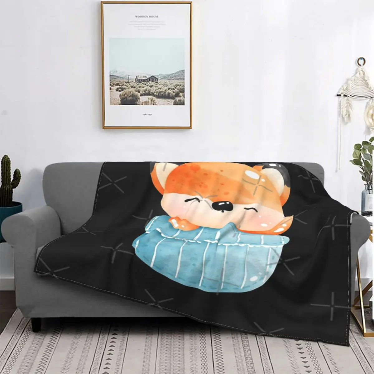 

Manta Kawaii con estampado de zorro en tu Manta, colcha a cuadros para cama, Sudadera con capucha de Anime, funda para niños