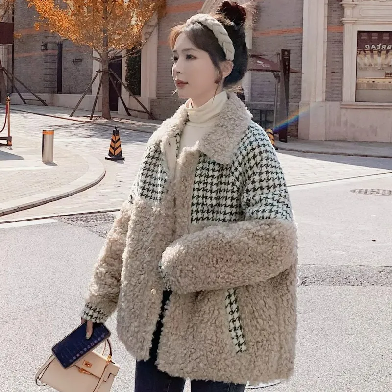 

Новое пальто из шерсти ягненка, женская зимняя куртка, короткое базовое пальто, Женское пальто на молнии, хлопковая утепленная парка, пальто с воротником поло