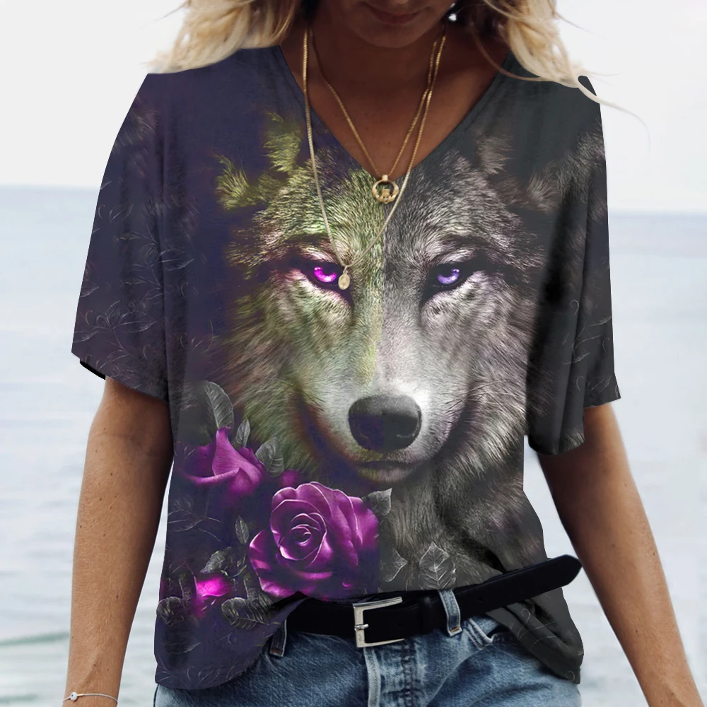 2023 New Fashion Ladies T-Shirts Summer Apparel Wolf Graphic 3d T Shirt Tees Women's Short Sleeve Tops Harajuku y2k Streetwear