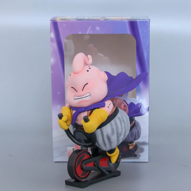 

14cm Anime Dragon Ball Figure Fitness Muscle Majin Buu Ride A Bicycle PVC Action Figure Collection Statue Model Toys Doll Gifts