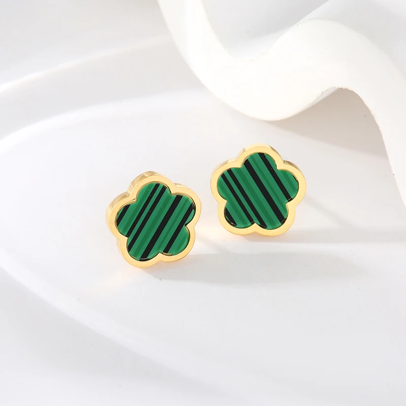 Серьги-гвоздики GANEMLY из нержавеющей стали 316L с зеленым цветком сливы пятилистным