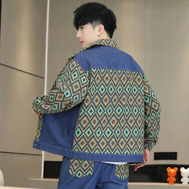 Куртка мужская с принтом Повседневная рубашка множеством карманов воротником