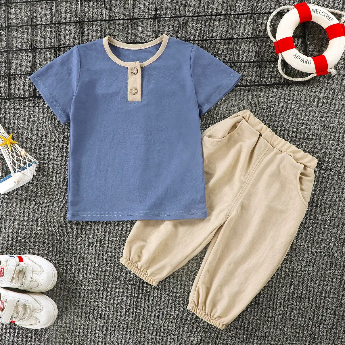 

Boys suit summer thin section baby half-sleeved children's short-sleeved children's t-shirt two-piece set handsome outside wear