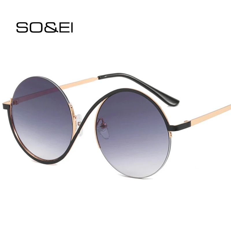 

SO&EI Retro Round Semi-Rimless Women Sunglasses Fashion Gradient Shades UV400 Men Trending Irregular Clear Lens Metal Frame