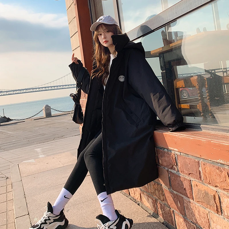Long Parkas Cotton Padded Solid Casual Ladies Overcoat Women's Casual Winter Thick Jackets Hooded Zipper Warm Coats 2021 Trench
