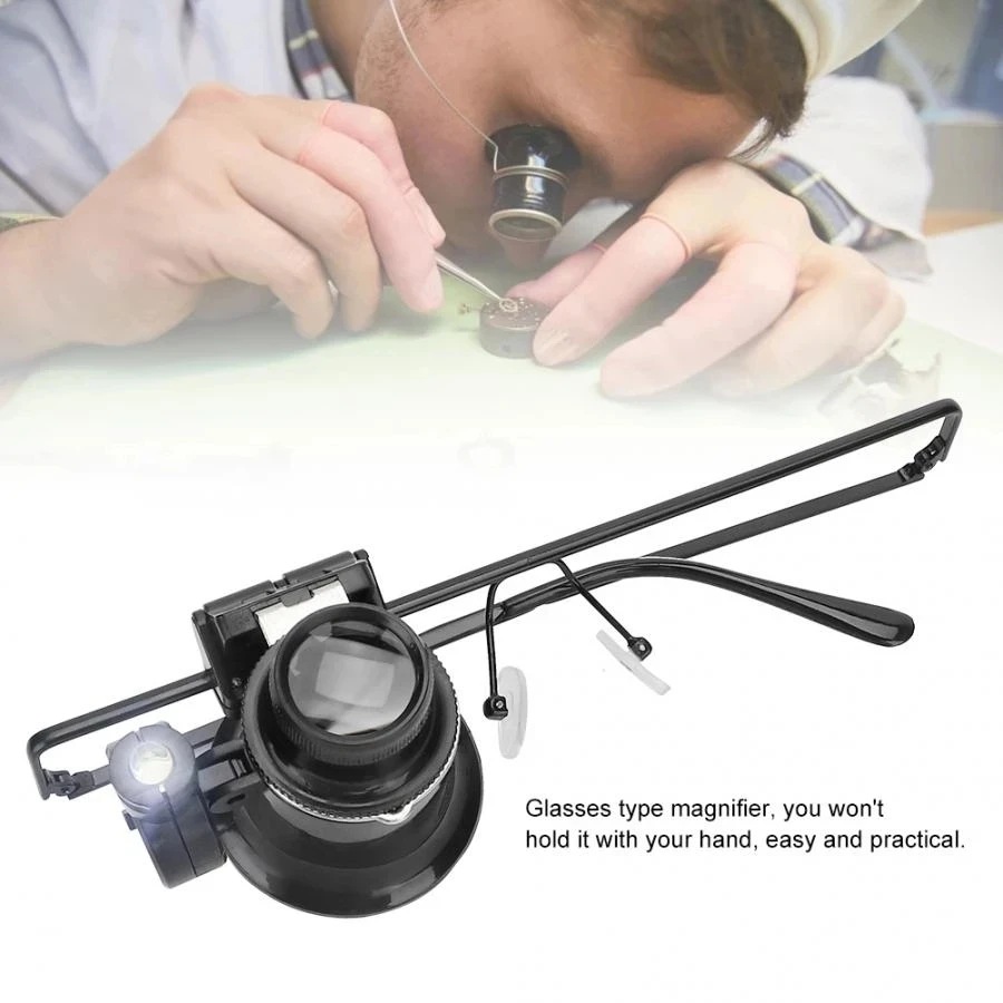 

20X Glasses Type Monocular Eye Magnifier Magnifying Glass Loupe with LED Light Jewelry Watch Repair Tool Accessory Watchmaker