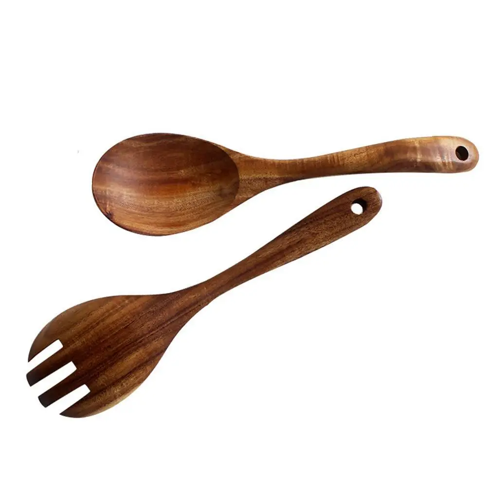 

Wooden Salad Spoon Fork Large Serving Spoon Set Salad Server Wood Kitchen Utensils Long Handle Soup Spoon Ladle Tableware