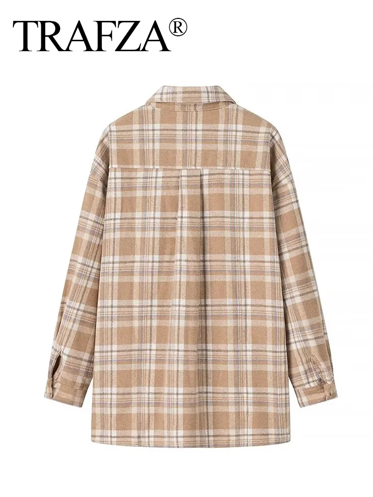 TRAFZA осенние женские свободные рубашки с карманами и отложным воротником