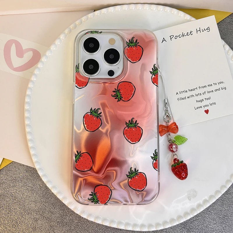 Модный чехол с клубникой и бантом для OnePlus Nord N300 N200 N30 N20 SE 4G девочек подвеской в