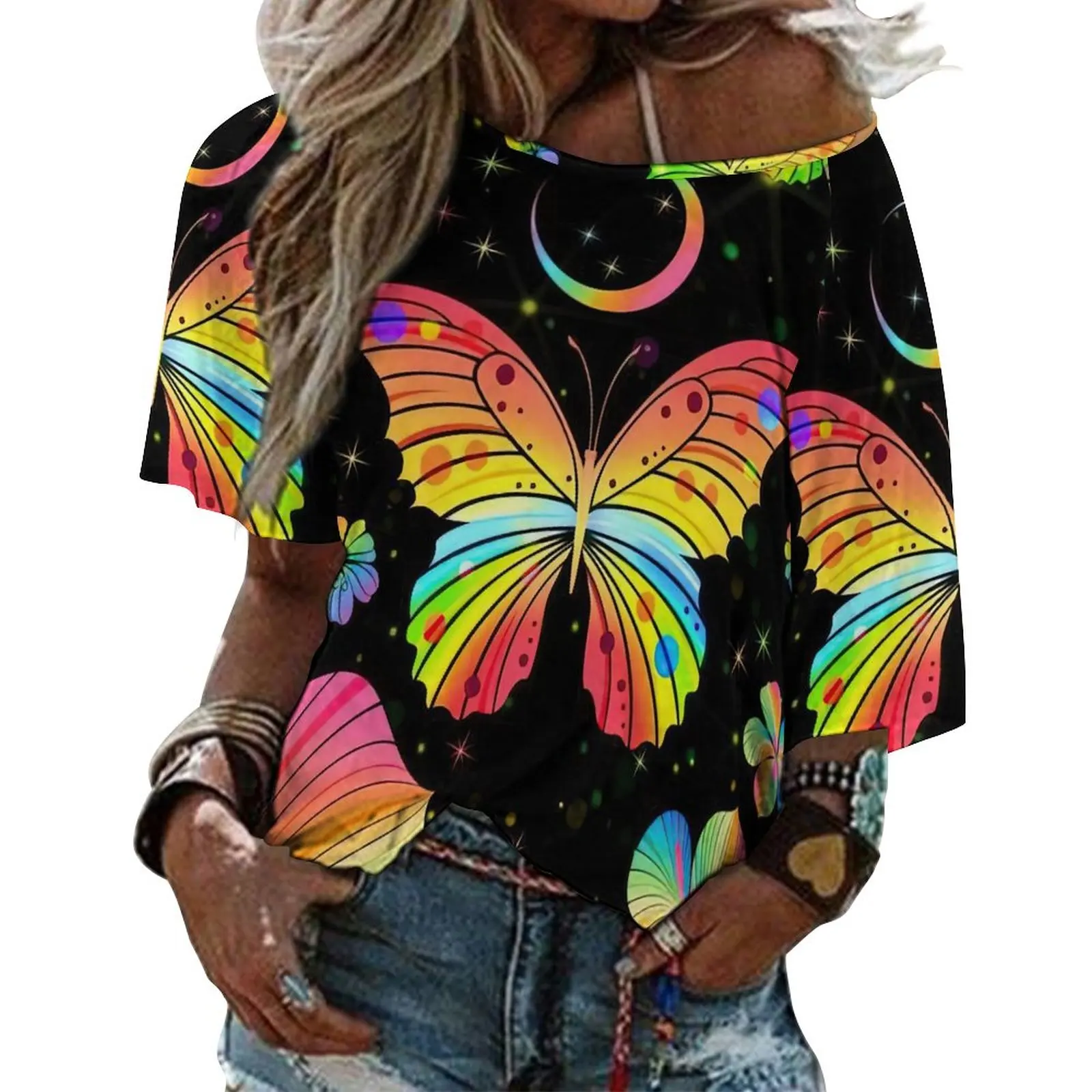 New Summer Blusas De Verano Mujer 2023 Women's Half Sleeve Top Tee Butterfly Flower Print Women's Blouse T-Shirt Streetwear