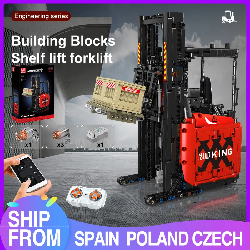 

MOULD KING технический вилочный погрузчик, строительная модель автомобиля, модель Reach Toy для коллекции