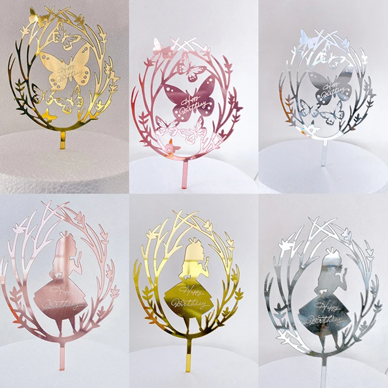 

Новая акриловая фотография с изображением девушки-бабочки на день рождения, золотой Топпер с изображением красивой девушки для детской веч...