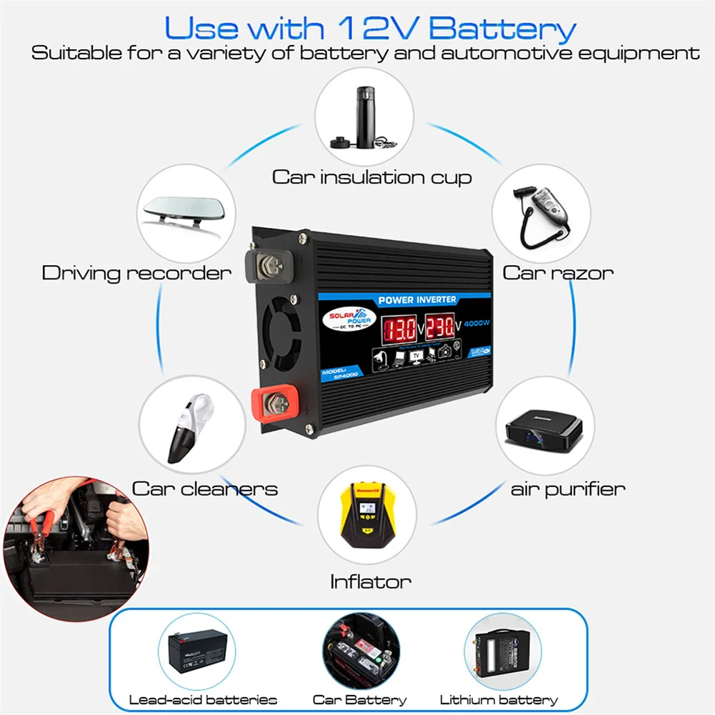 

Car Inverter Dual LCD Digital Display Power Inverter Car Charge Converter Modified Sine Wave for Auto Steamboat Accessories