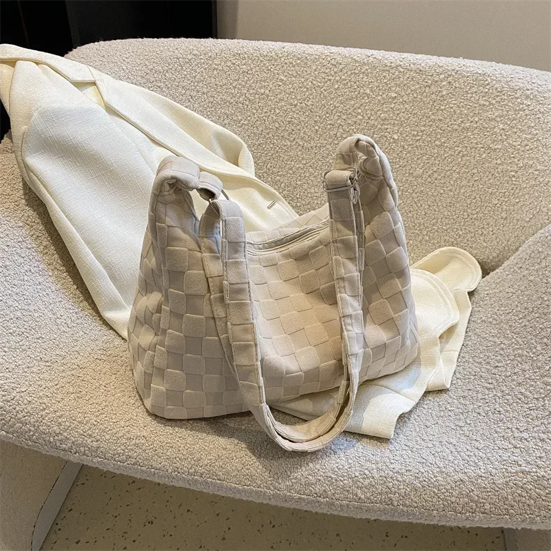 

Solid Color Plaid Large Capacity Shoulder Crossbody Bag Versatile Messenger Tote Bag Fashion Street Square Phone Bags for Women