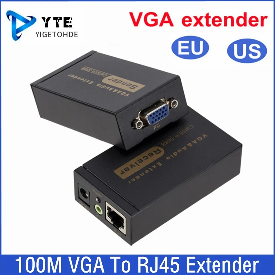 

YIGETOHDE 100M 328ft VGA Video Audio Extender Over Single RJ45 CAT5e/6 HD 1080P Extension Adpater Lightning Protection