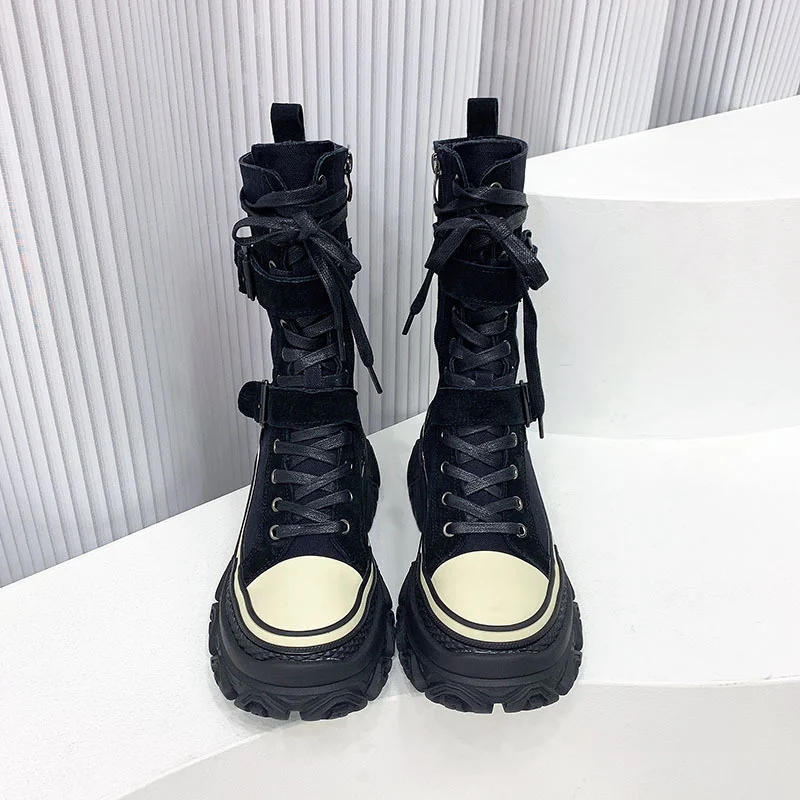 Thick Soled Canvas Martin Boots  New Autumn 2022 Used Work Clothes Knight Boots