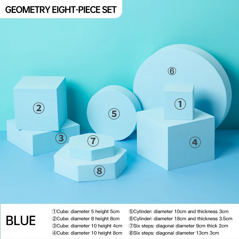 

8PCS Geometric Foam Cube Photography Props Ornaments Jewelry Shooting Decoration For Product Necklace Cosmetics Craft Background