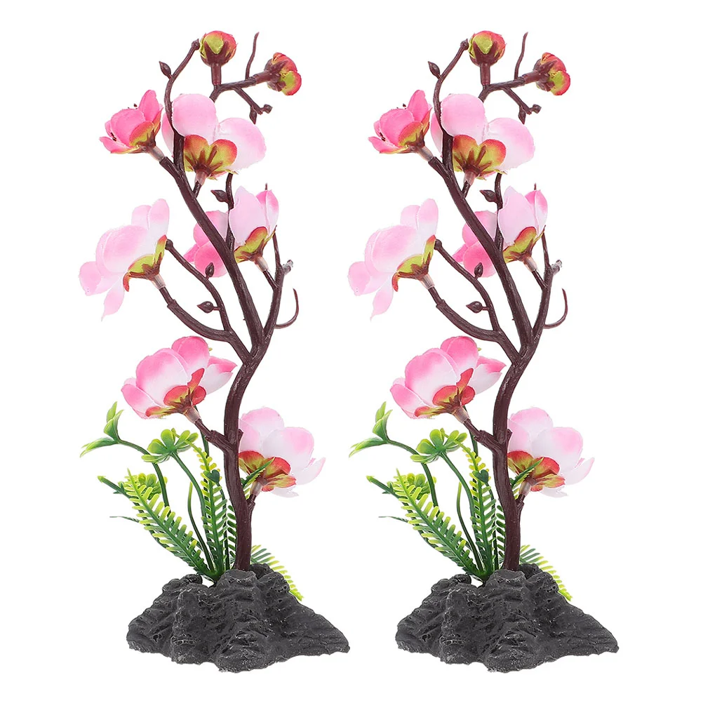 

2 Pcs Asia Mini Artificial Plants Fake Flower Decoration Cold Food Tray Decorative Sushi Plate Plastic Ornament Bride Japanese