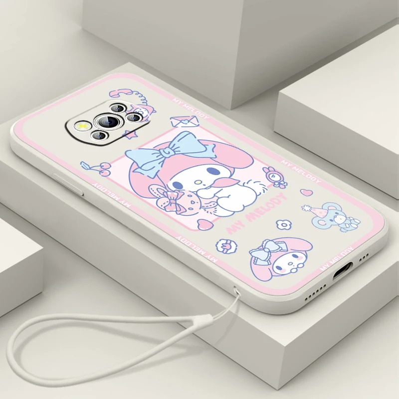 

Kulomi Sanrio Melody Luxury Liquid Rope Phone Case For Xiaomi Mi Poco M5s M5 X5 X4 X3 M4 M3 F4 F3 GT Pro NFC 5G Soft Cover