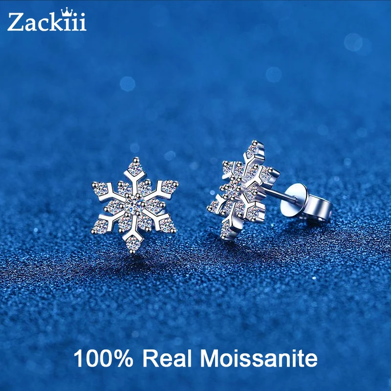 

925 Sterling Silver Snowflake Earring Pass Diamond Test Moissanite Stud Earrings For Lady Women Girl Holiday Gift Winter Jewelry