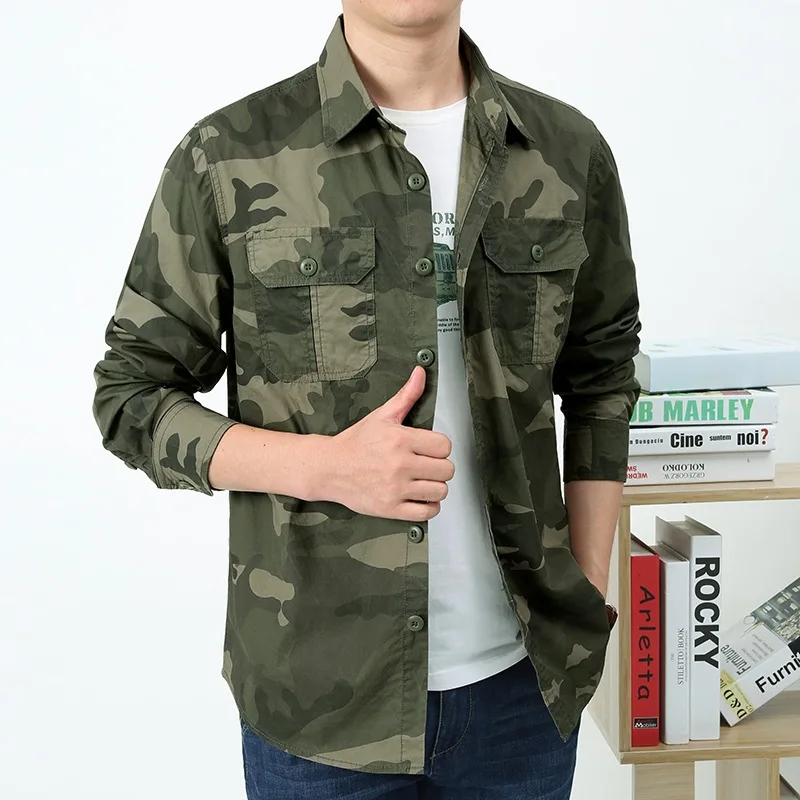 

High Quality Camouflage Men's Shirts 5XL Pure Cotton Overshirt Male Blouse Oversiezed Casual Shirt Men Clothing AS9503