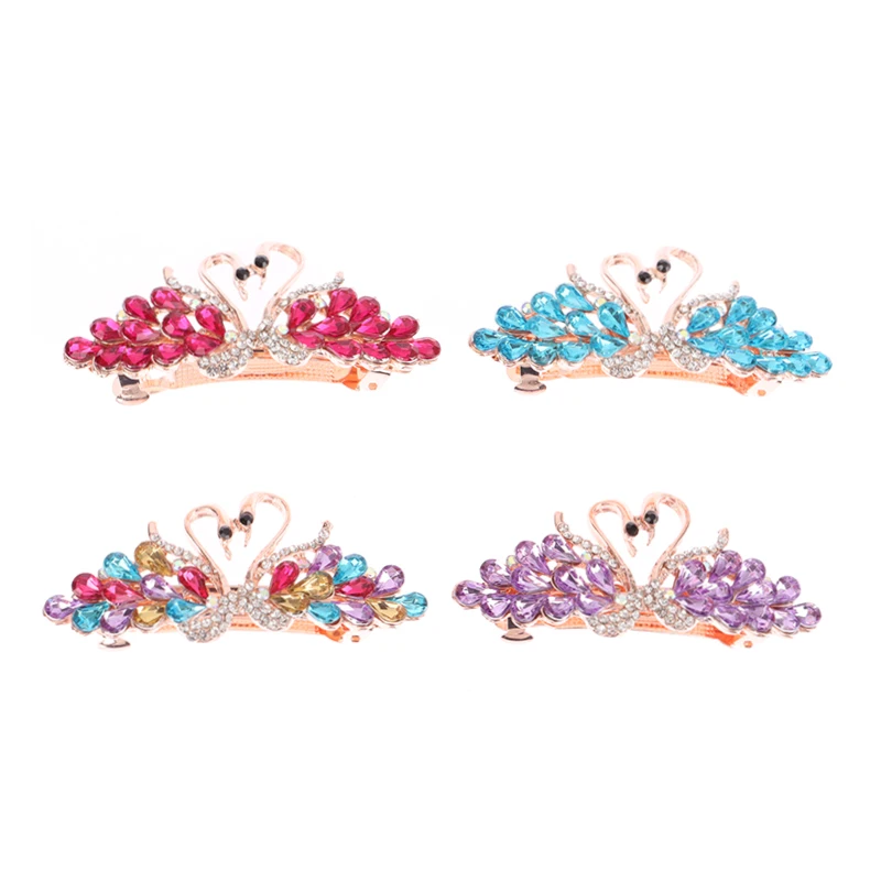 

Exquisite Imitation Crystal Swan Hair Clip Rhinestone Metal Spring Hairpin For Women Back Head Barrette Hair Accessories Gifts