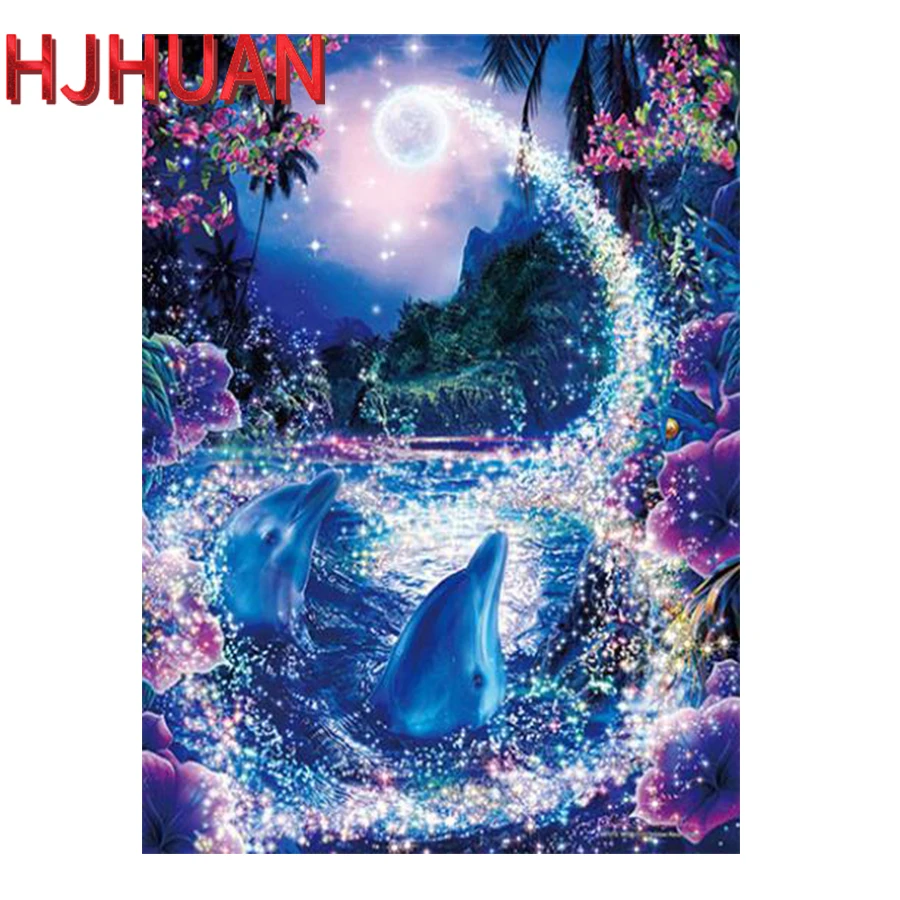 

5d diy diamond embroidery Moon dolphin Modern decor diamond painting Diamond embroidery cross stitch full square/round drill