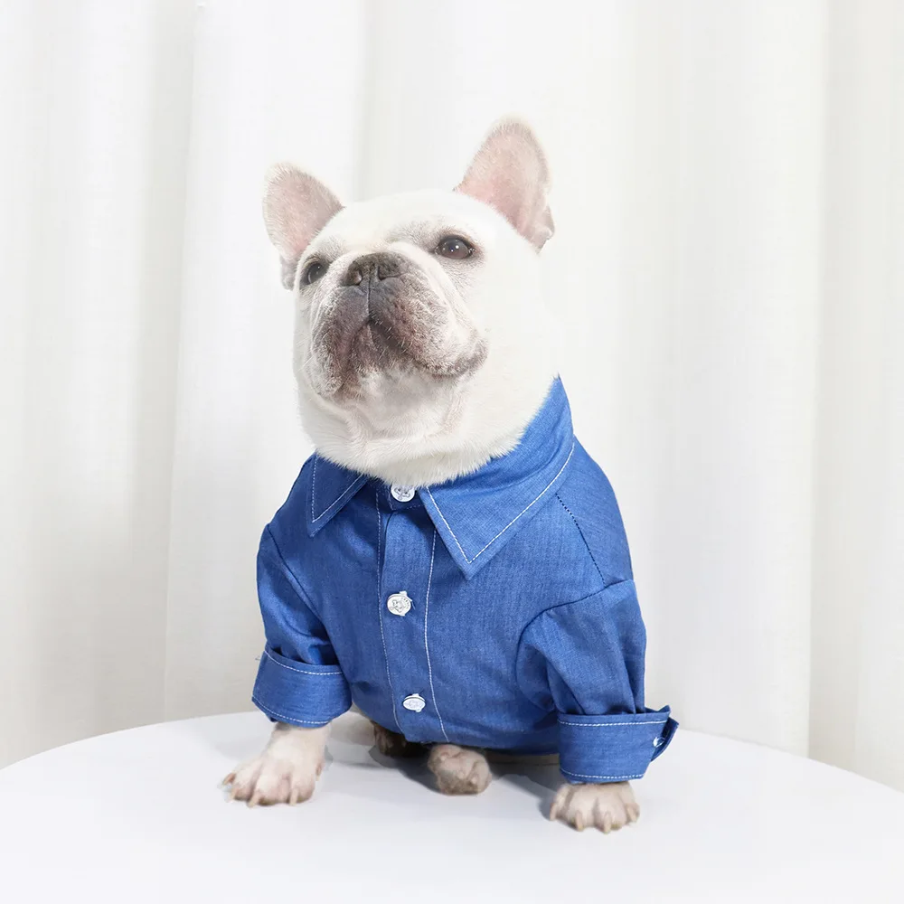 

French Fighting Clothes Spring and Summer New Shirts Suits Denim Retro Pug Bulldog Fat Brother Clothing Summer Dog Clothing