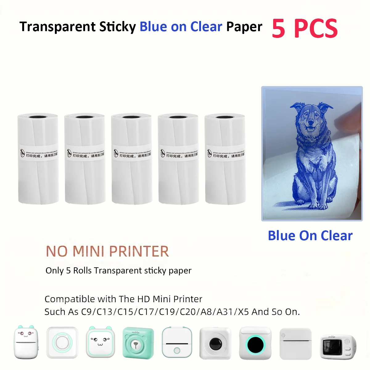 5 шт. мини-бумага для принтера прозрачная термочерная на прозрачной бумаге