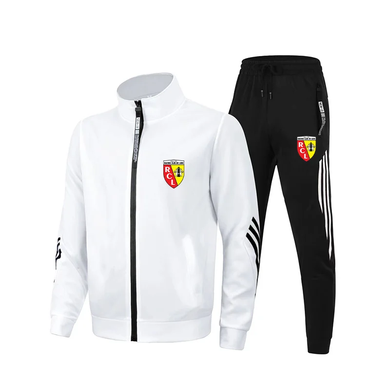 Mens Euro Club Rc Lens Hoodie Spring Autumn Cardigan Tops Zipper Jacket Clothing Casual Stand Collarr Sweatshirt+Jogging Pants