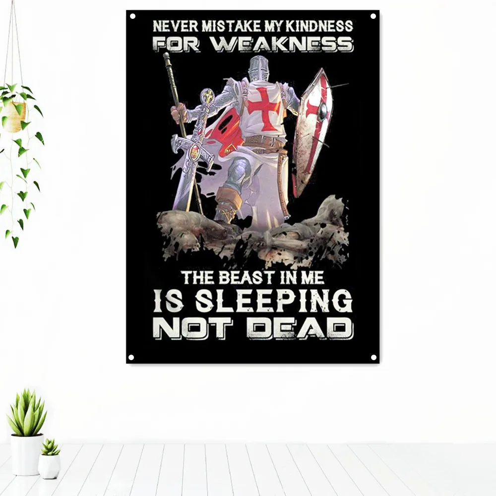

THE BEAST IN ME IS SLEEPING NOT DEAD Knights of templar Crusaders Posters Banners Flag Wall Art Home Decoration Wall Hanging