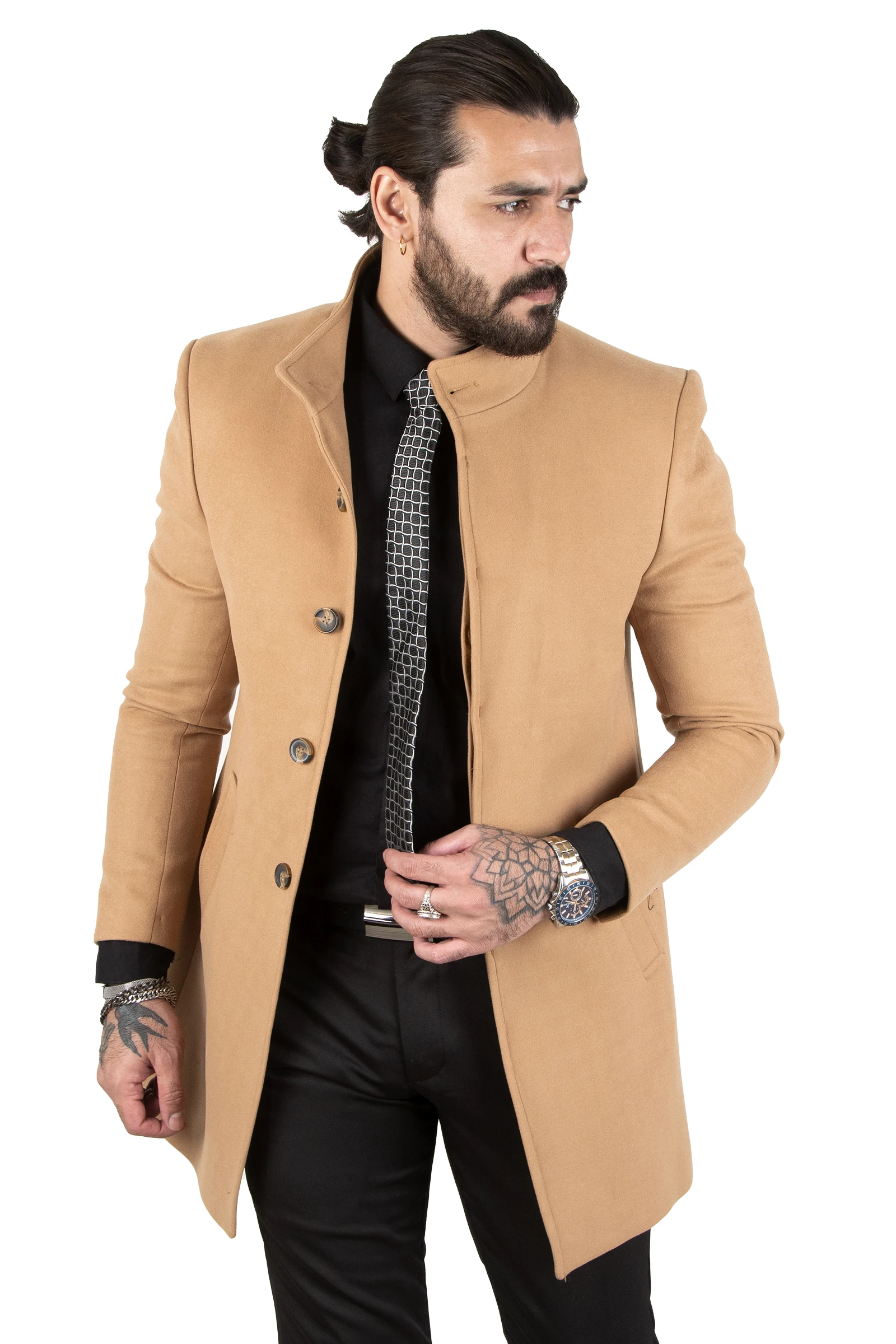 DeepSEA Crew Neck Sheer Collar Italian Cut Male Stamp Coat 2301808