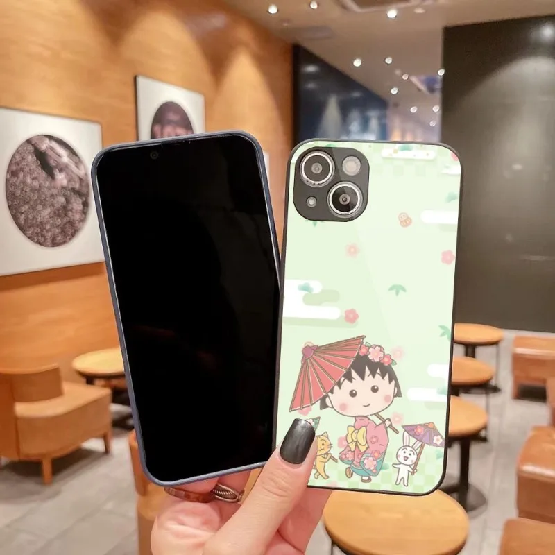 

Телефонный чехол C-c Chibi Maruko O-o для IPhone 14 13 12 11 Pro Max X XR XS 8 7 Plus, цветной чехол из жидкого стекла