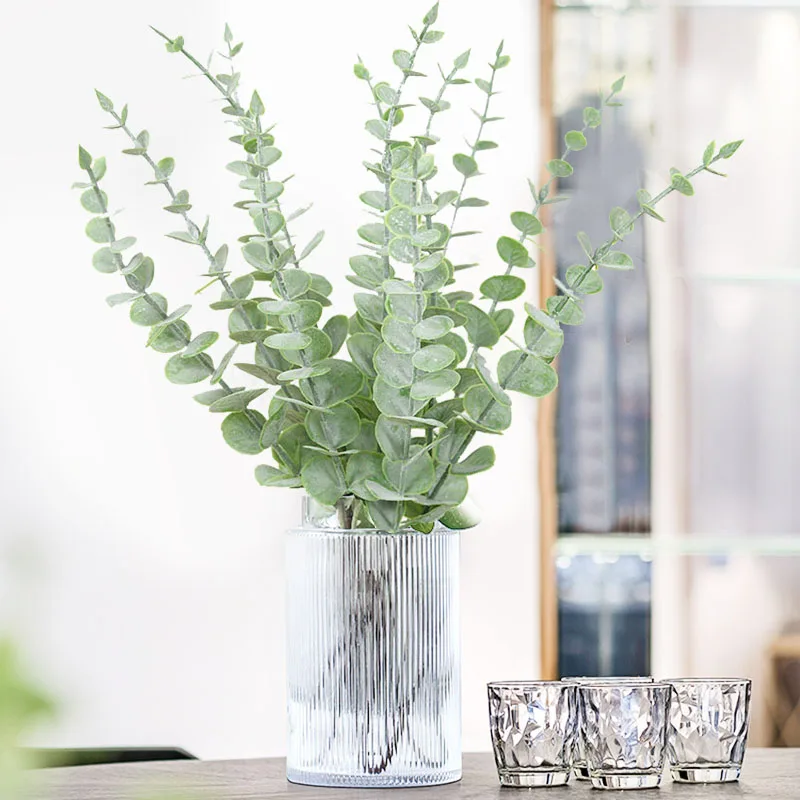 6/12Pcs 37cm Green Eucalyptus Leaves Branch Artificial Flower Leaf Fake Plant For Home Wedding Christmas Party Decor Faux Foliag