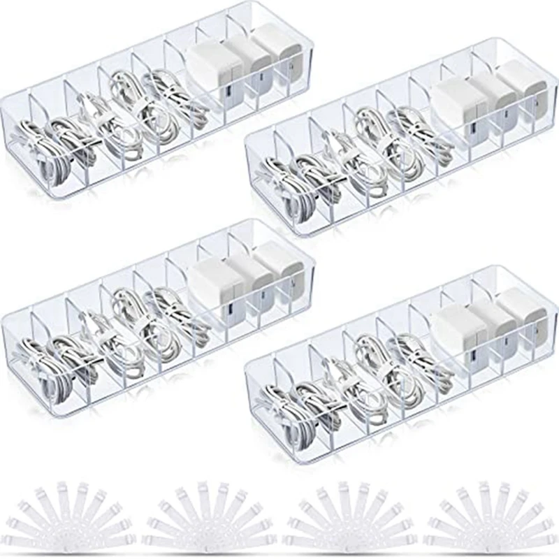 

4 Pcs Clear Charger Cord Organizer Box Electronics Cable Organizer Box With 40 Wire Ties