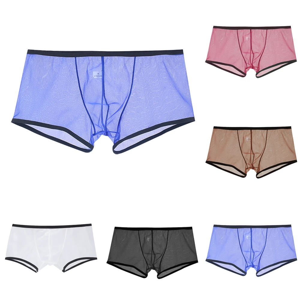 

Men See Through Ultra Thin Boxer Briefs Shorts Breathable Underwear Panties Mesh Low Rise Solid Color Underpants