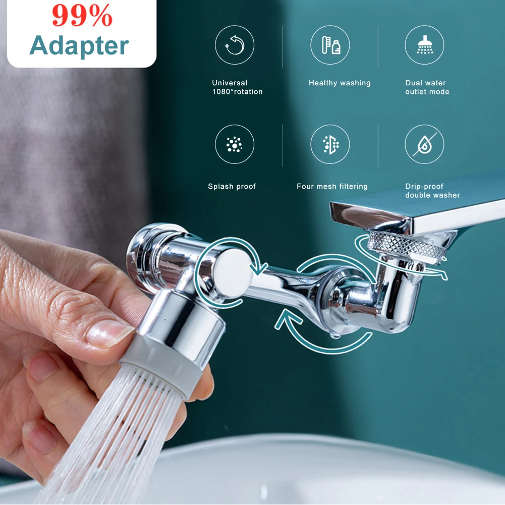 

Universal Splash Filter Faucet 1080° Rotating Faucet Aerator Extender 2 Water Outlet Modes Anti-Splash Sink Faucet for Bathroom