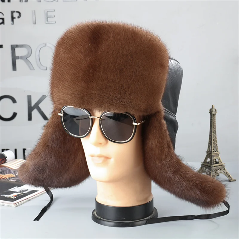 2022 New Mink Fur Hat Warm Caps For Men Luxury Fur Ski Hat Cossack Type Unisex Thermal Hat Fur Caps Winter Outdoor Hat Men