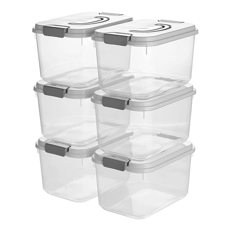 

Прозрачная емкость для хранения 5,5 кварт, контейнер с крышками, пластиковые органайзеры объемом 5 литров с ручкой, 6 шт. в упаковке