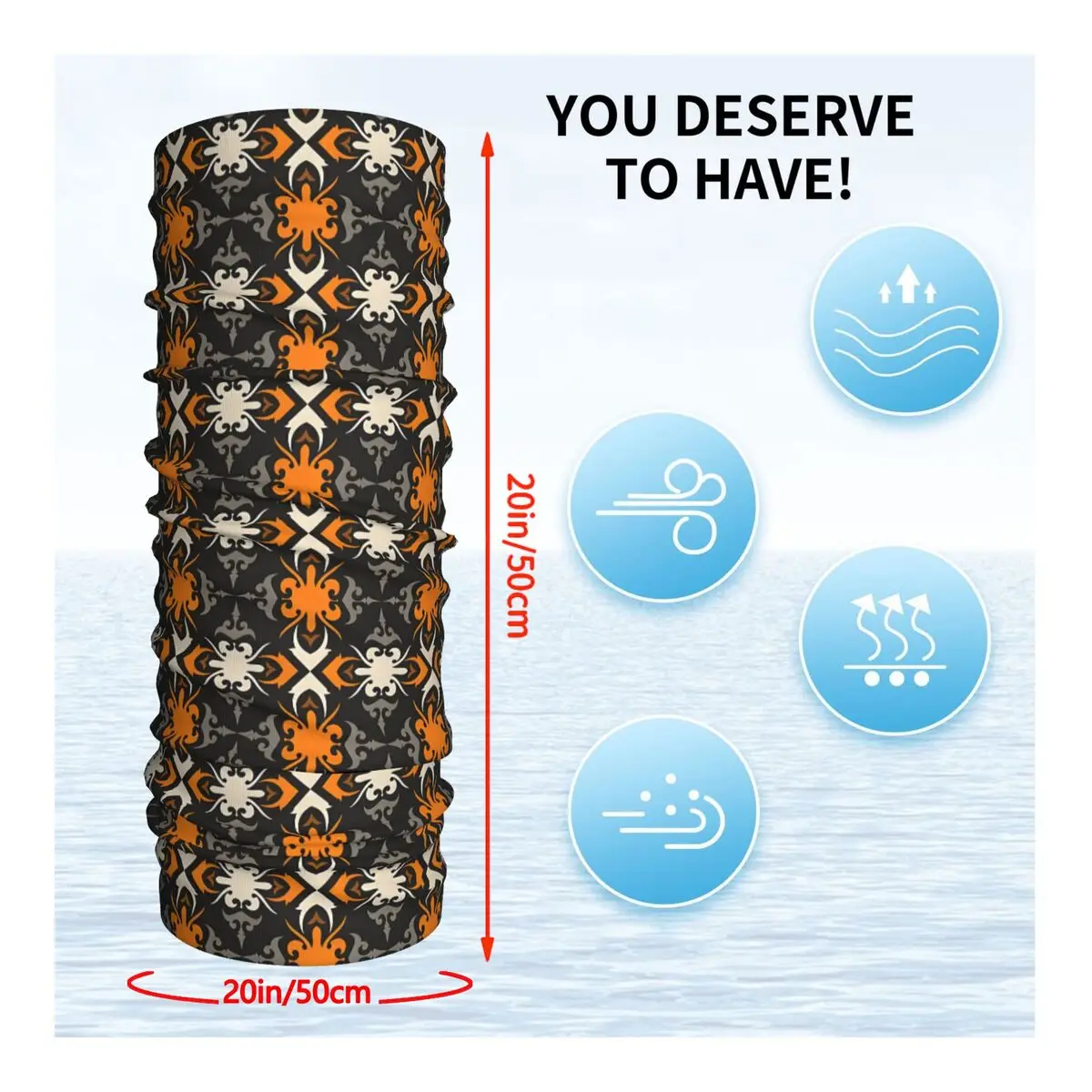 Повязка на голову Dayak с этническим узором обогреватель шеи мужской шарф-труба для