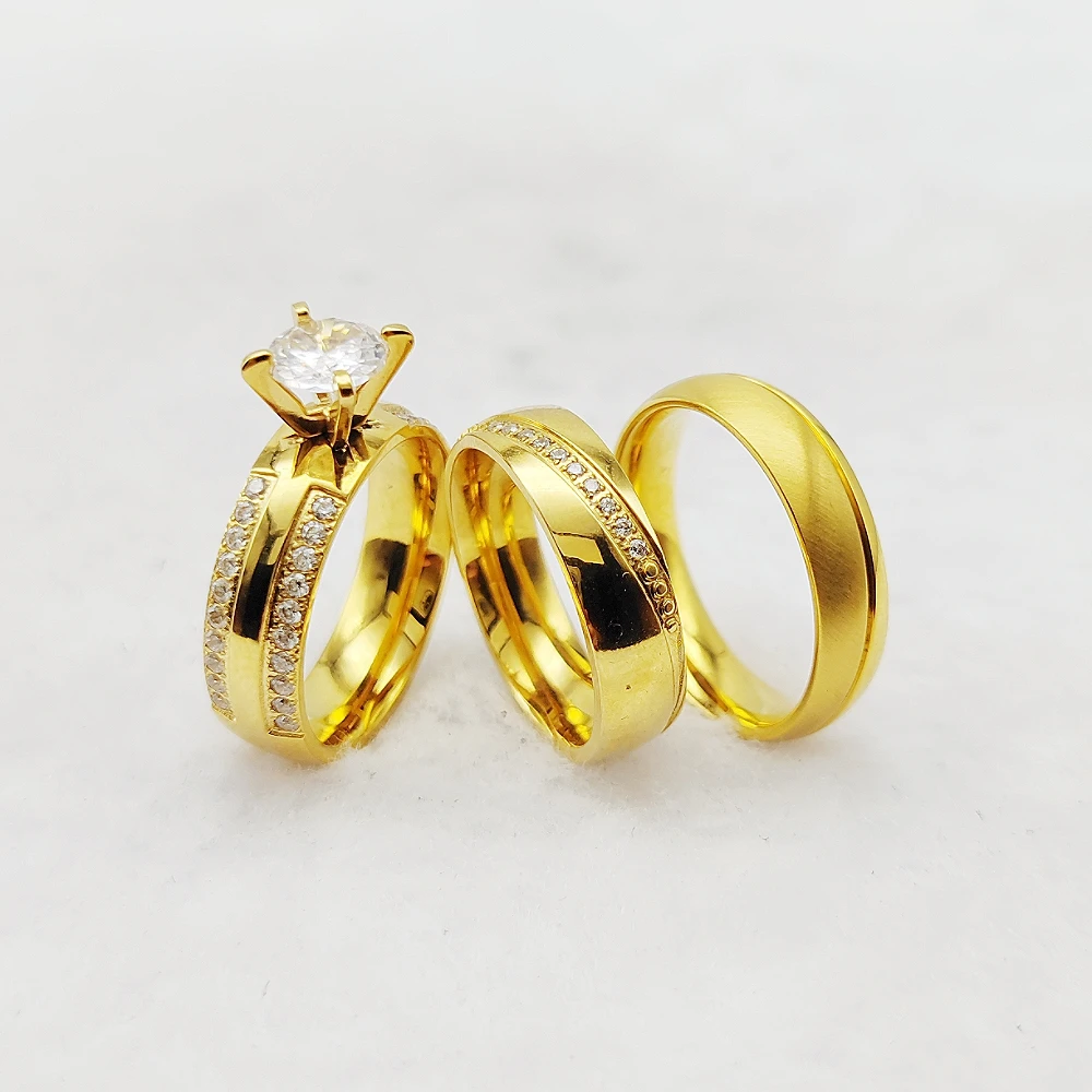 Italian And French Style Jewelry Engagement 18k Gold Plated Wedding Rings Finger Ring Marriage Bridal Sets Couples