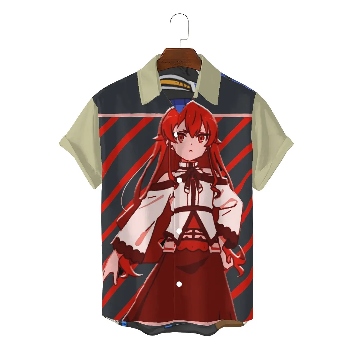 

ERIS LINE 2022 Men Novelty Hawaii Shirts Mushoku Tensei Jobless Reincarnation Anime Square Neck Short Sleeve Fabric 3D Shirt