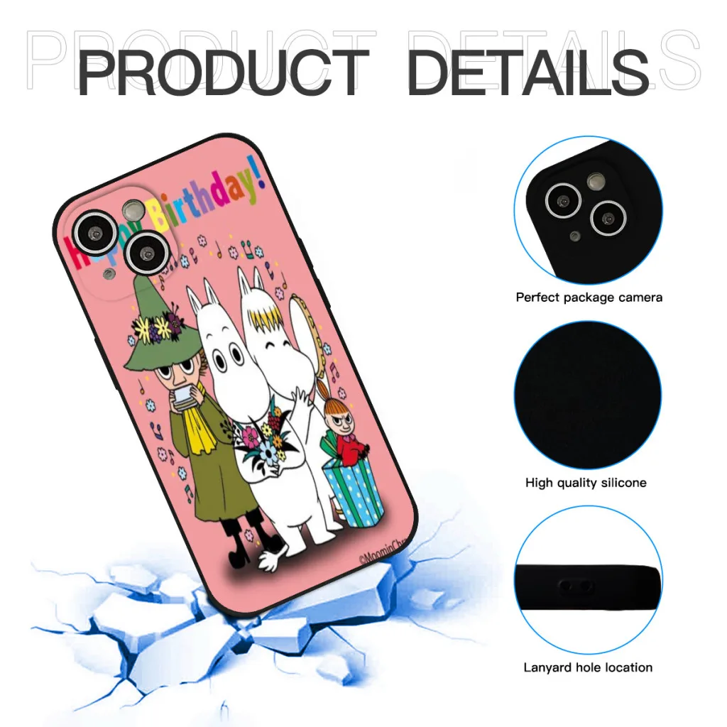 Милый чехол для телефона с рисунком M-MOOMIN в стиле аниме iPhone 15 Pro Max Plus мягкий