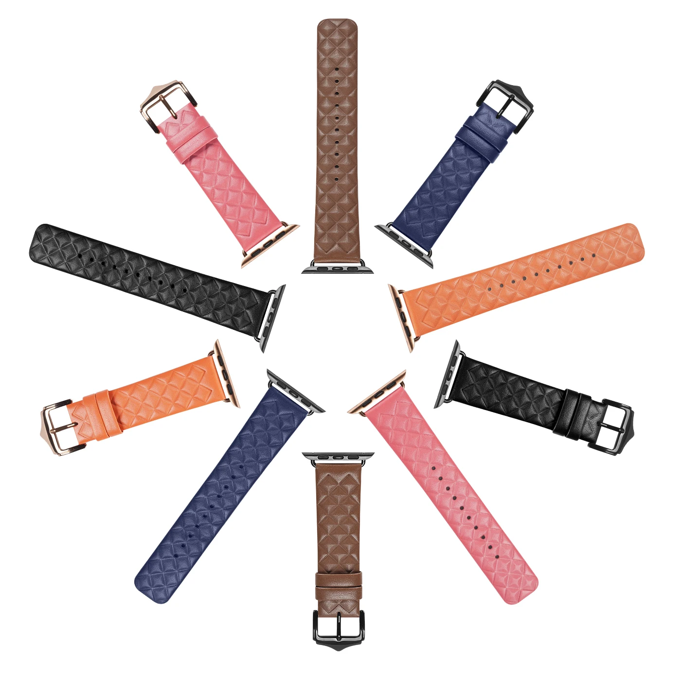For Apple watch Series 8 7 SE 6 5 band 38-45mm Classic Genuine Leather Watch strap Kirsite buckle Rhomboid pattern