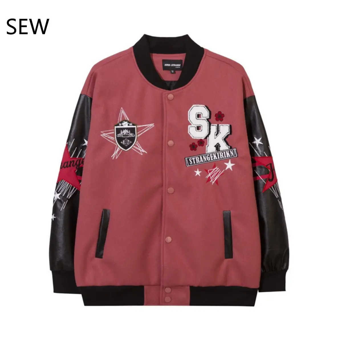 

Куртка-бомбер мужская с контрастной вставкой, универсальная Свободная куртка-бомбер с надписью и цветочной вышивкой, Y2K, весна-осень