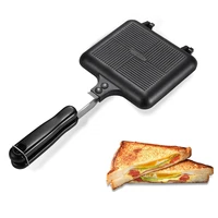 new double sided sandwich frying pan non stick foldable sandwich maker pan with handles for bread toast waffle pancake