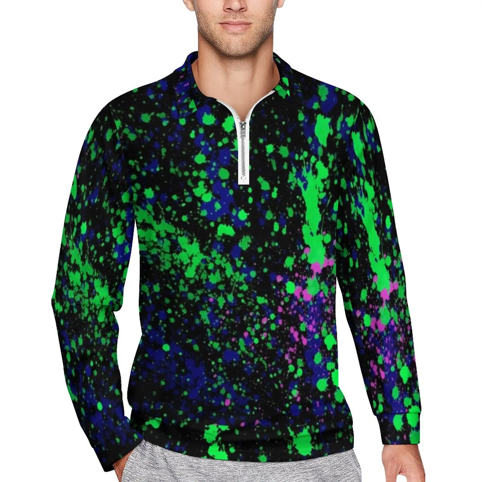 

Paint Splatter Design Casual T-Shirts Green Blue Yellow Polo Shirts Man Vintage Shirt Spring Long Sleeve Graphic Top Big Size