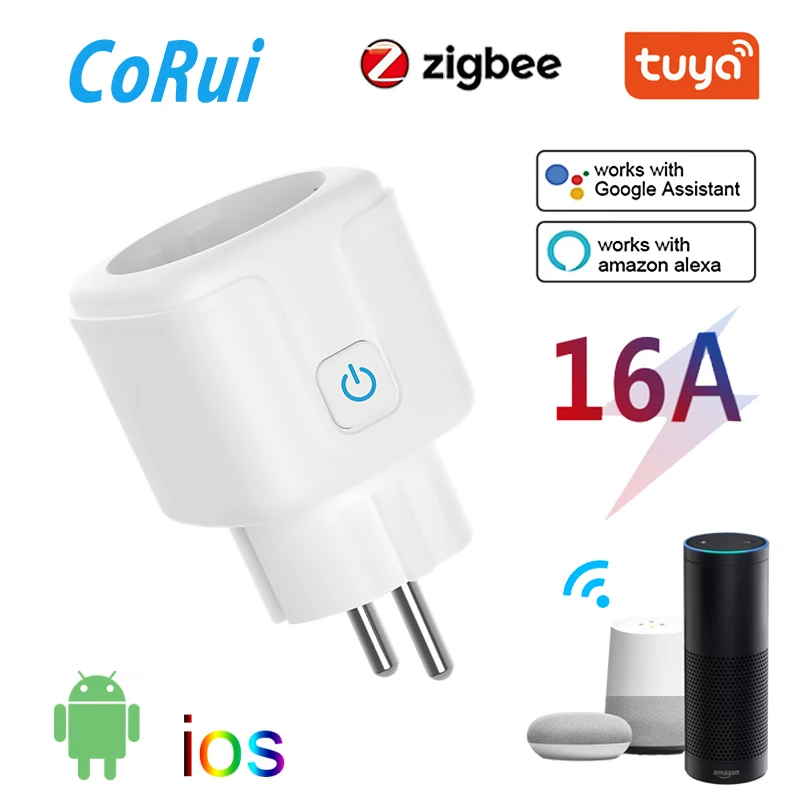 

CoRui Tuya Zigbee EU Smart Socket Plug Smart Home Wireless Remote Control App Power Monitor Outlet For Google Alexa