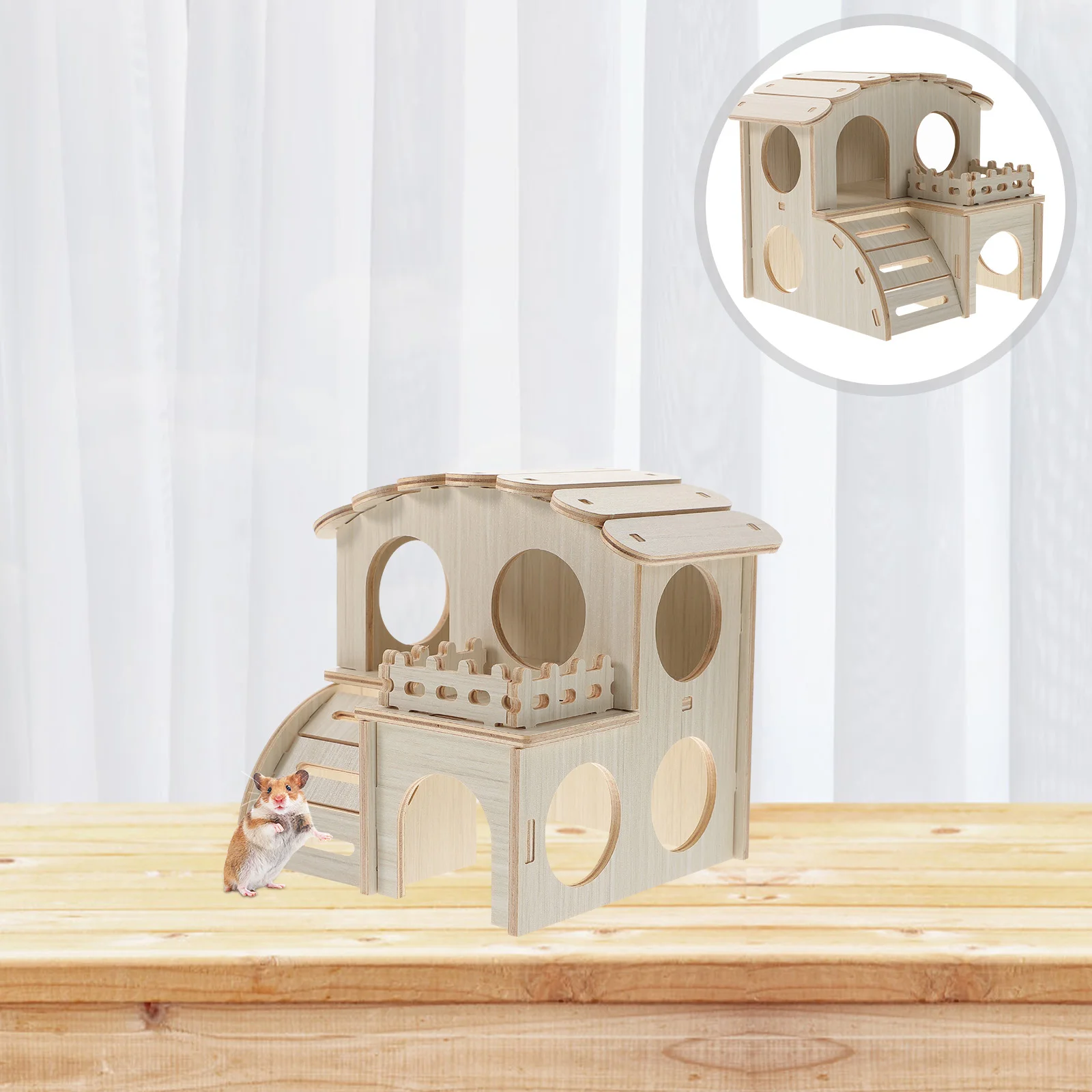 

Hamster House Tunnel Hut Wooden Wood Dwarf Toy Cage Animal Hideout Pet Fun Diy Guinea Rabbit Playing Play Bed Hiding Toys